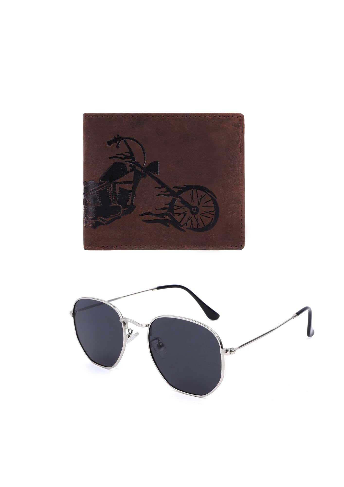 LONDON ALLEY Biker Vintage Brown Wallet and Sunglass Gift Hamper for Men | Men's Combo Gift Set