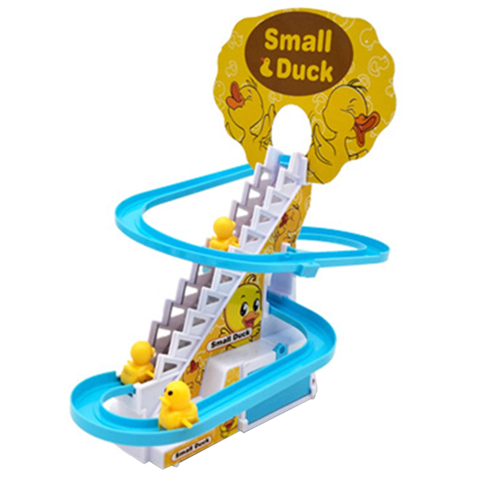 GOULIAN Rail Car Toy Electric Climbing Stairs Toy,Musical Penguin/Duck Roller Coaster,Doll Race Trac