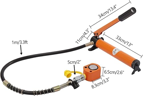 Miniatura 2 de BSY-10 Gato hidráulico+bomba hidráulica de mano CP-180, 10T22046lbs 11mm0.43in Stroke Hydraulic Ram Cylinder Jack&350CC Bomba hidráulica manual,