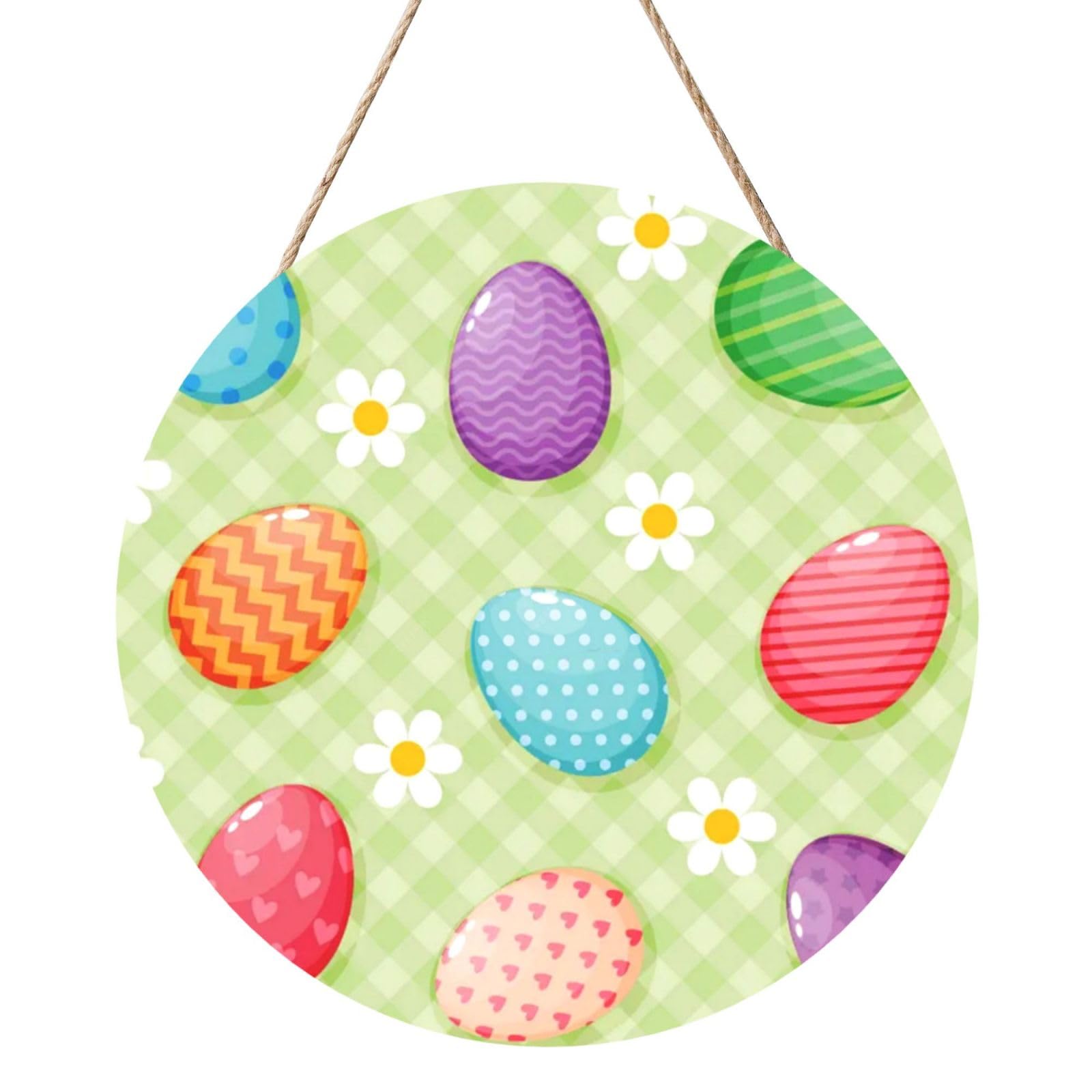 InOmak Happy Easter Colorful Easter Eggs, Round Wood Panel Painting 12 in, Wall Hanging Painting For Home