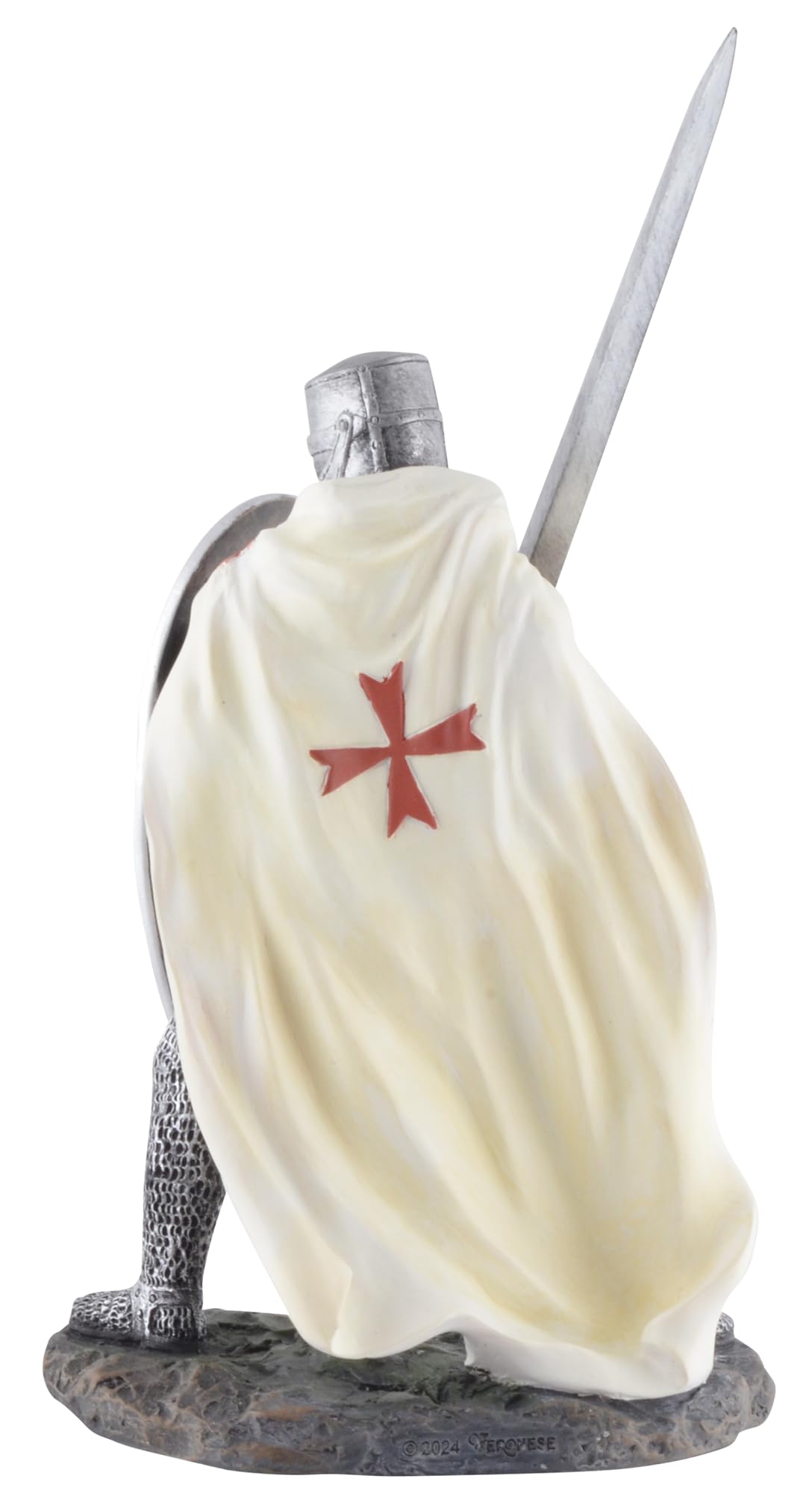 Veronese 708-78372 Chevalier templier avec bouclier et épée Blanc/rouge en pierre artificielle peinte à la main