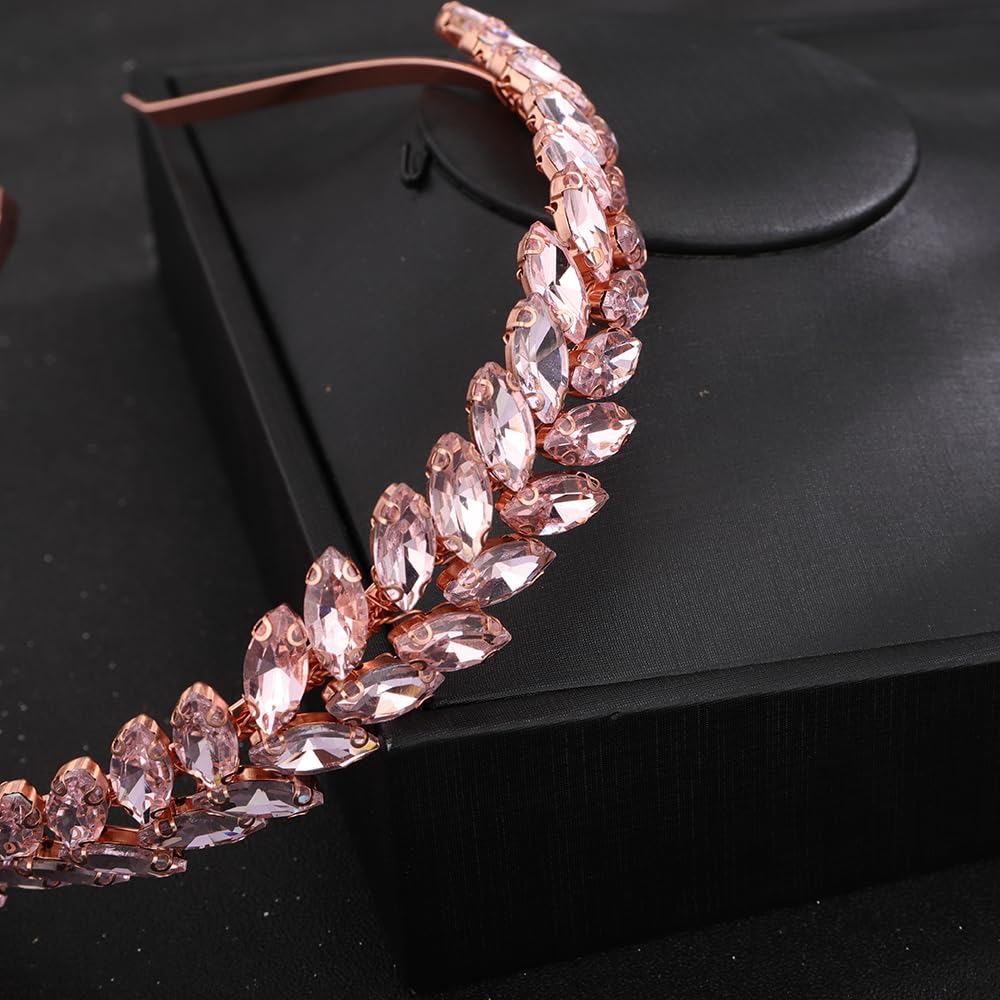 Teyglen Ślubna opaska na głowę z kryształem górskim, dla panny młodej, różowa, kryształowa, korona, ręcznie wykonana, czarna, czerwona, niebieska, stras, ozdoba do włosów, biżuteria do włosów, na