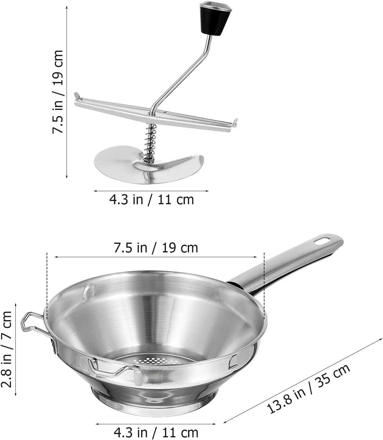 Stainless Steel Manual Potato Ricer Masher Food Pressing Tool for Home Kitchen Cooking, Single Piece Fruit and Vegetable Masher Suitable for Mashed Potatoes and Purees
