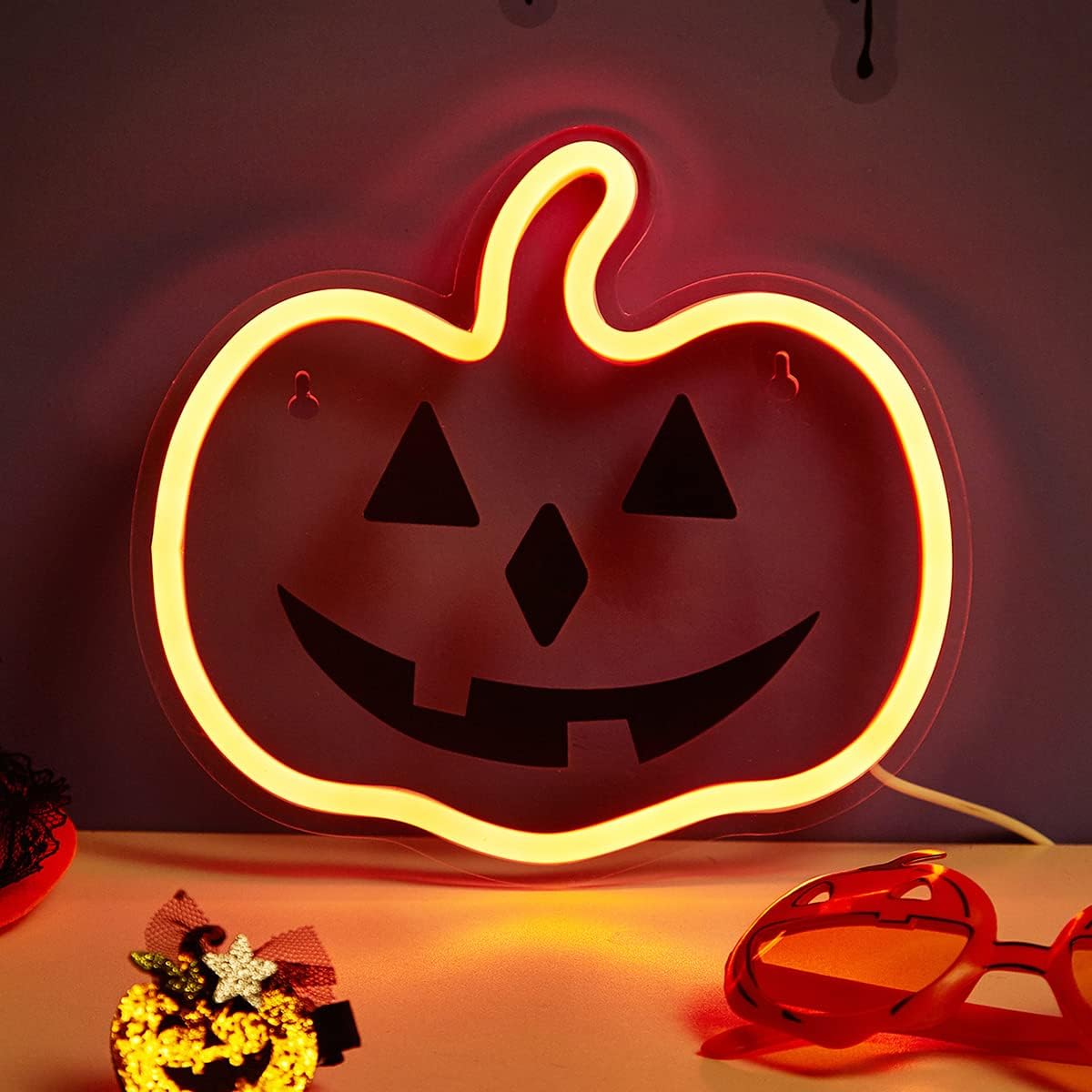 LED Neon Pumpkin Halloween Neon Sign, USB Powered Neon Signs Night Light, 3D Wall Art & Game Room Bedroom Living Room Decor lamp Holiday Gift for Children Kids Girl (Smile Pumpkin)