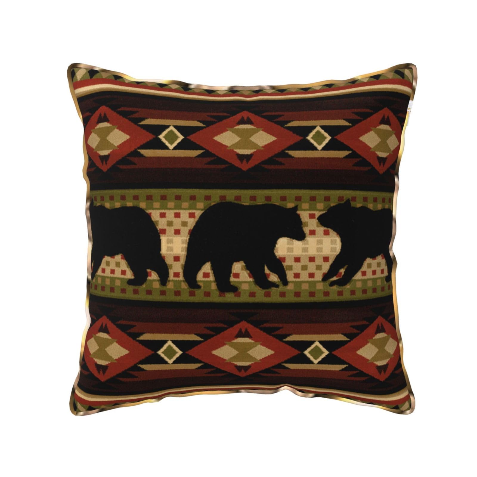 AUBKFELD Bear Printed Velvet Cushion Cover 50x50 CM with Gold Edging Strip, Square Pillowcase Soft Throw Pillow Covers Case Decorative for Living Room Sofa Couch Bed Bench