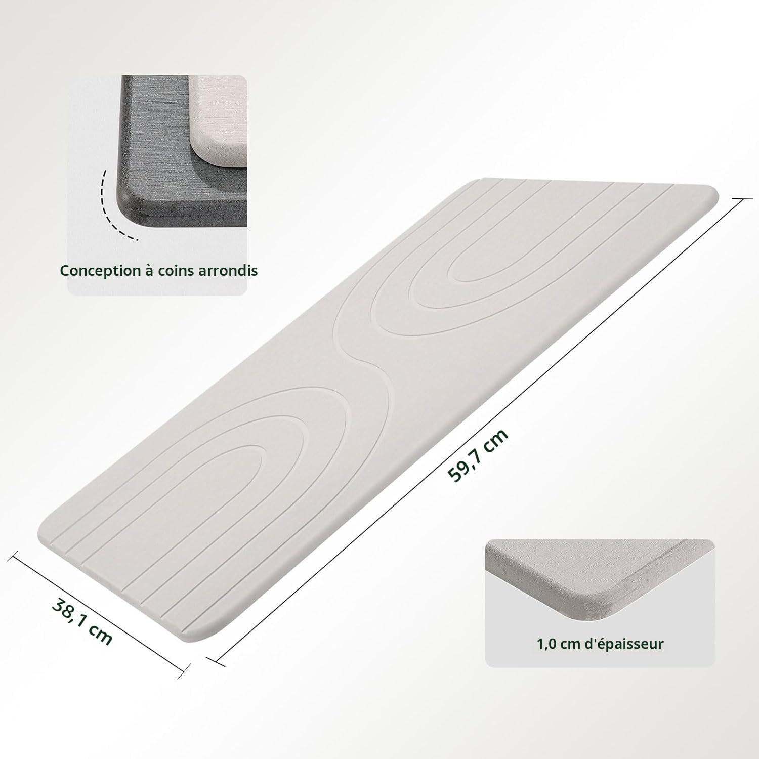Feilifan Tapis de Bain en Pierre de Diatomite 60 x 38 cm Blanc