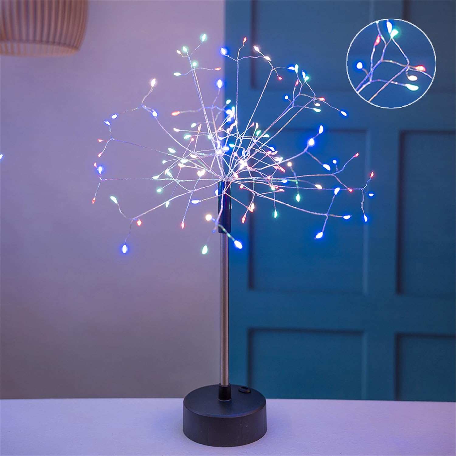 Nest and Flowers Table Lights Fireworks, Mini Table Dandelion LED Lamp, Firework Centerpiece Lights for Christmas Decoration, Indoor Home Holiday Tables Night Light Decor Gifts (Color,2PC)
