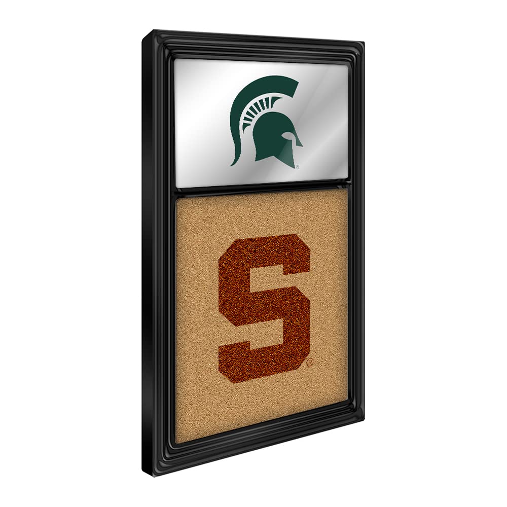 The Fan Brand NCAA Michigan State Spartans - Helmet Dual Logo - Mirrored Cork Note Board - Sports Team Bar Sign Décor: Home, Dorm, Garage, Office, Fan Cave