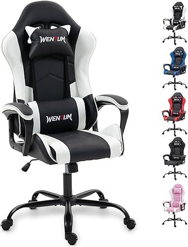 Miniatura 10 de Silla de masaje para juegos, silla ergonómica de escritorio para PC con reposacabezas y soporte lumbar de masaje, silla de videojuegos con respaldo