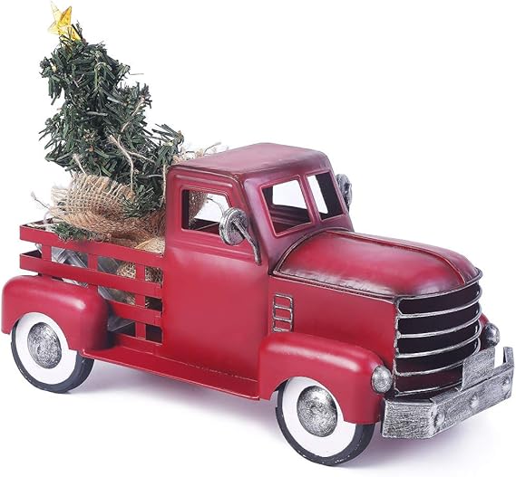 Pylemon Vintage Red Truck Christmas Decor with a Litup Removable