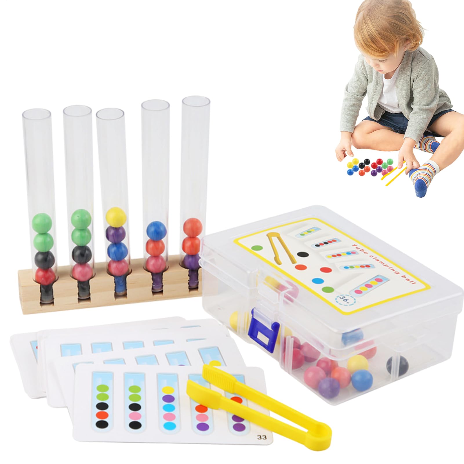 Clip Beads Test Tube Toys - Wooden Beads Sequencing Toy Set, Color Matching Educational Toy, Early Learning Activity | Fine Motor Skills Development Color Sorting Fun STEM Activity For Home School