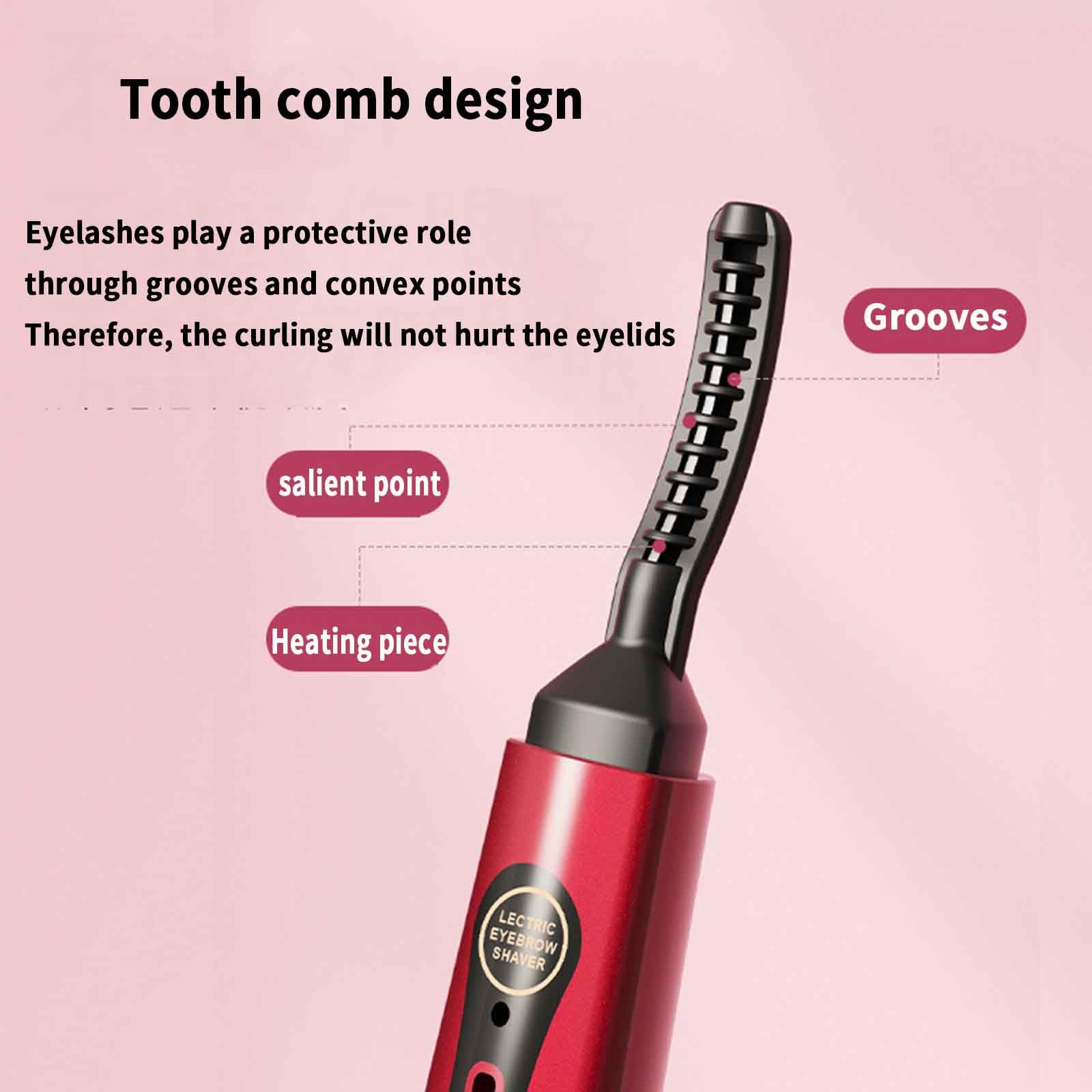 Piegaciglia Elettrico Riscaldato Piega Ciglia Donna Con Pettine Incorporato Usb Ricaricabile Electric Eyelash Curler with Brush with Comb Rifinitore Sopracciglia 2 In 1 (pink)