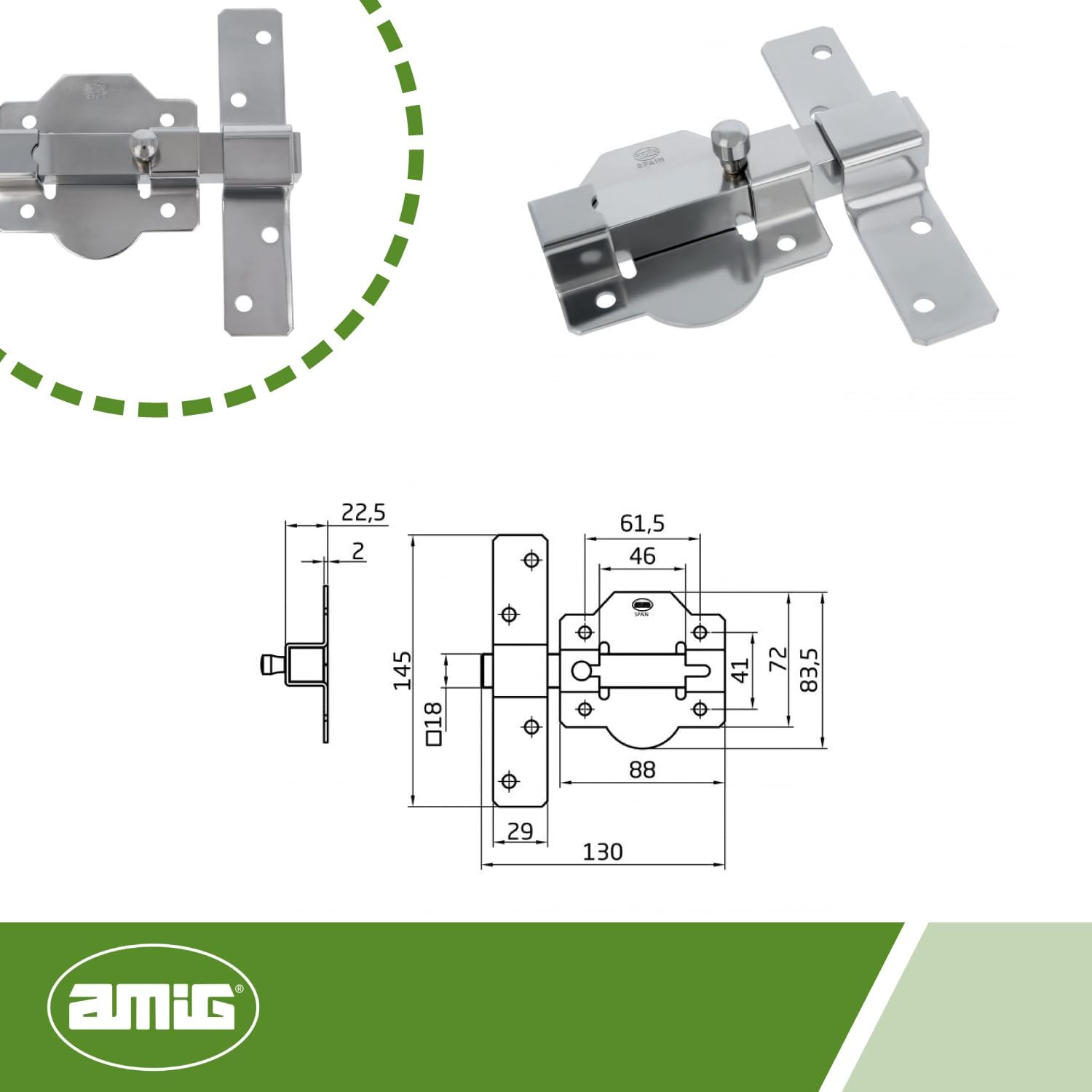 Amig - Overlay Lock for Entry or Rear Doors Mod. 1P | 88 x 131 mm | High Security Pin | Keyless Latch | Silver Steel