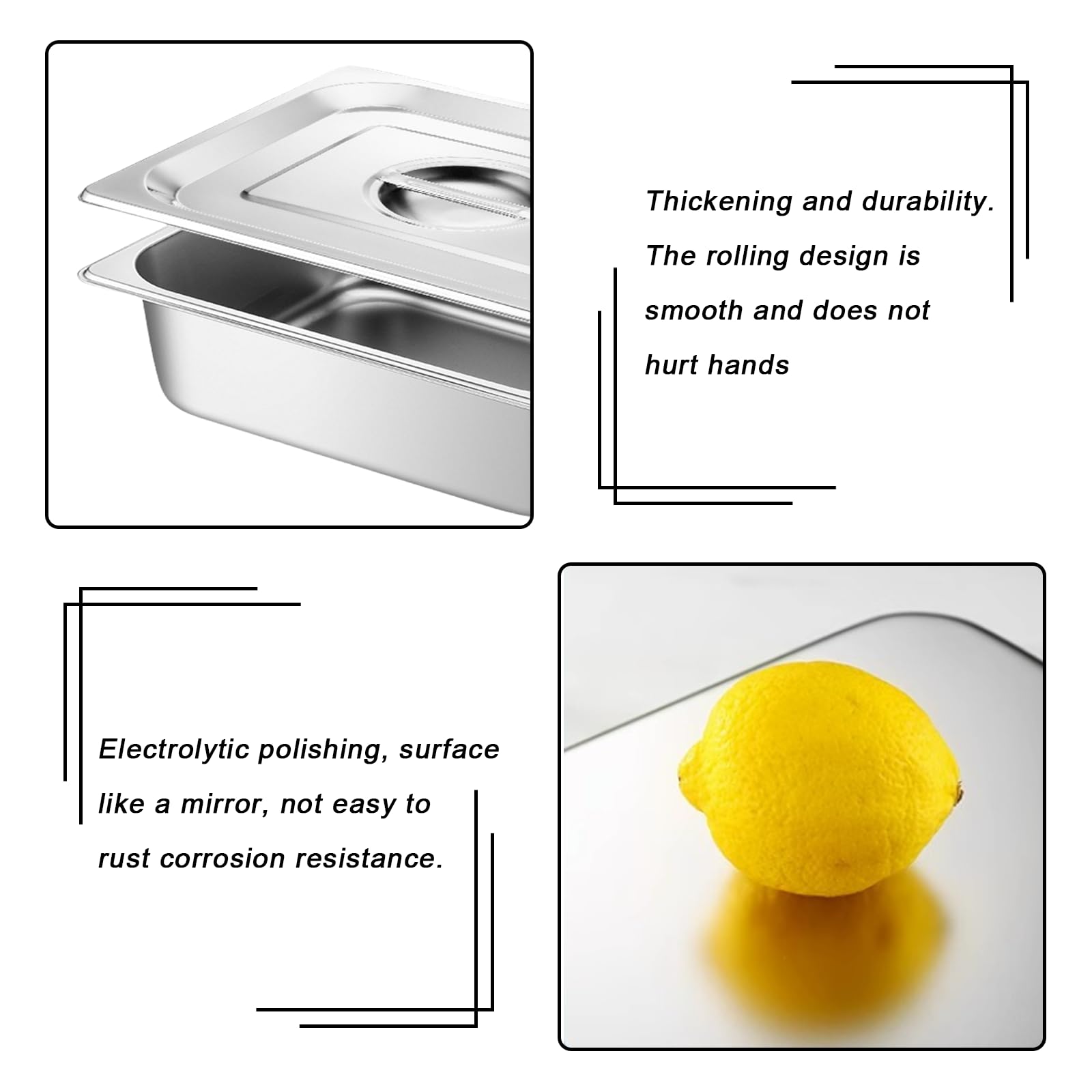GOMETY Juego de 3 cuencos para empanar, recipiente GN 1/3, recipiente de acero inoxidable con tapa, juego de 3 piezas, cuenco para empanar, ideal para comida y plato, 32,5 x 17,6 x 6,5 cm