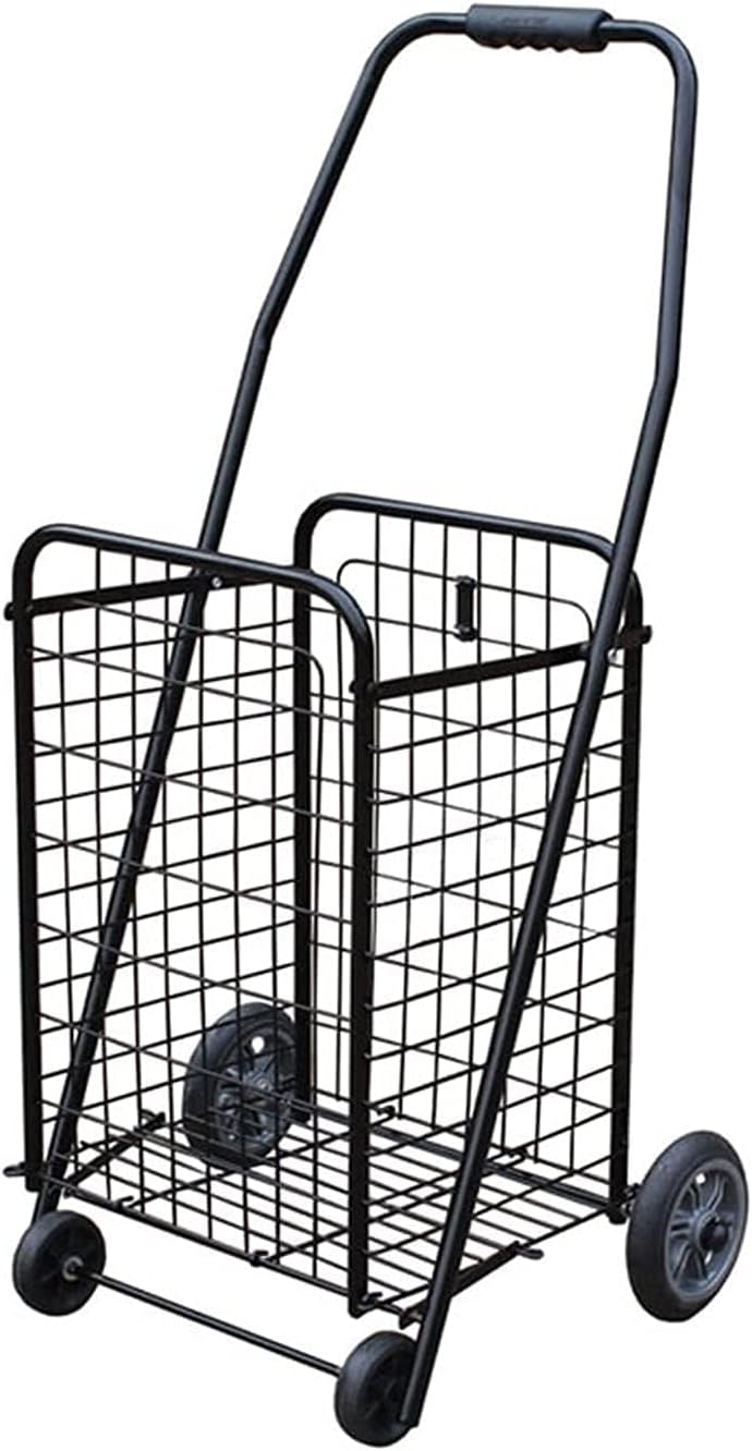 Lightweight Folding Shopping Cart | Shopping Cart with Wheels for Groceries,Utility Cart Folding Cart for Convenient Storage | Trolley for Laundry,Groceries,Travel, Black