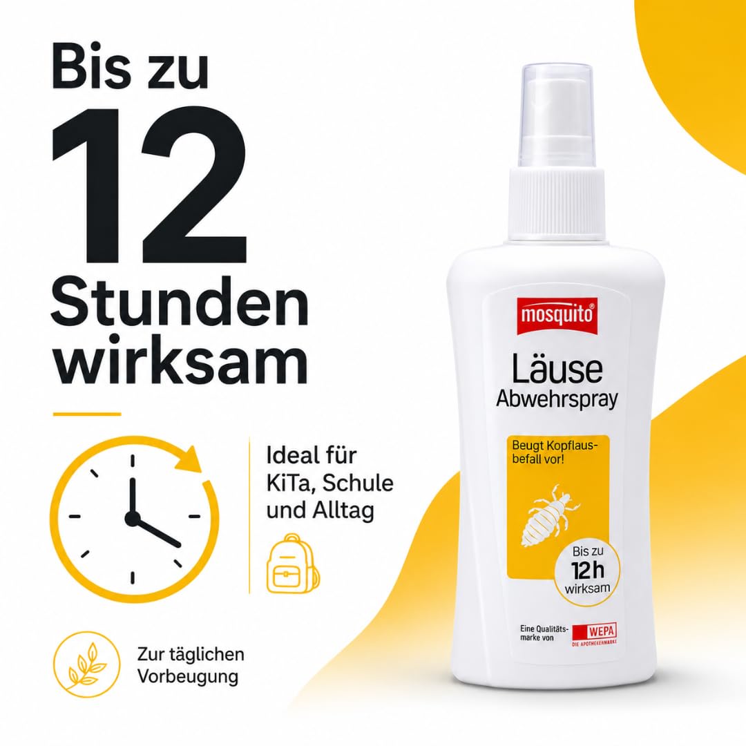 mosquito Läuse Abwehrspray 100 ml I Zur vorbeugenden Abwehr von Kopfläusen I Für Kinder ab 6 Monaten I bei Läusealarm in Kita & Schule I Bis zu 12 Stunden wirksam I mit Pharma Perle Duschgel (1x)