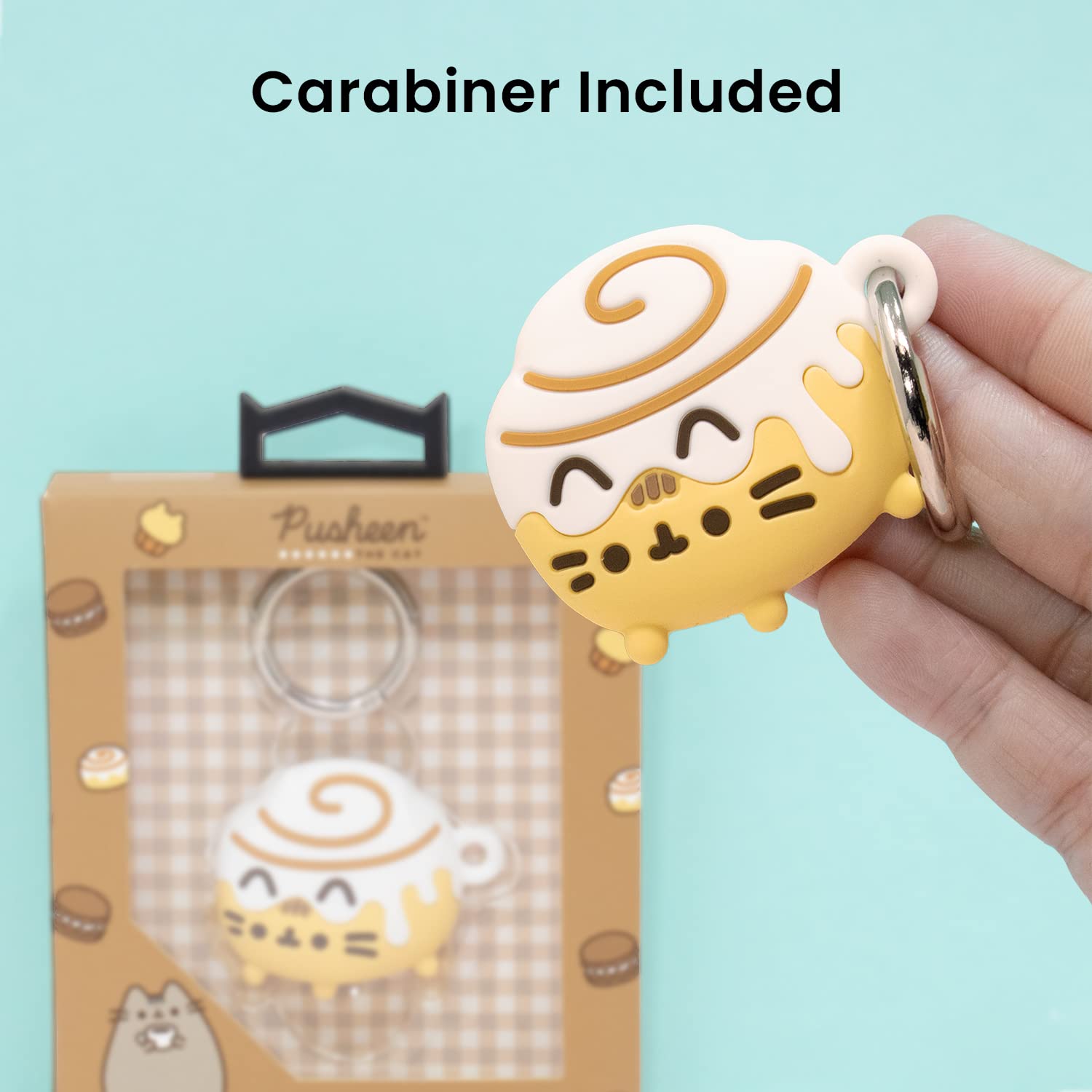 iFace x Pusheen Café Series - Cover protettiva in silicone [compatibile con Apple AirTag] [custodia con personaggi carini] [moschettone portachiavi clip inclusa] - Set di 4 in confezione regalo