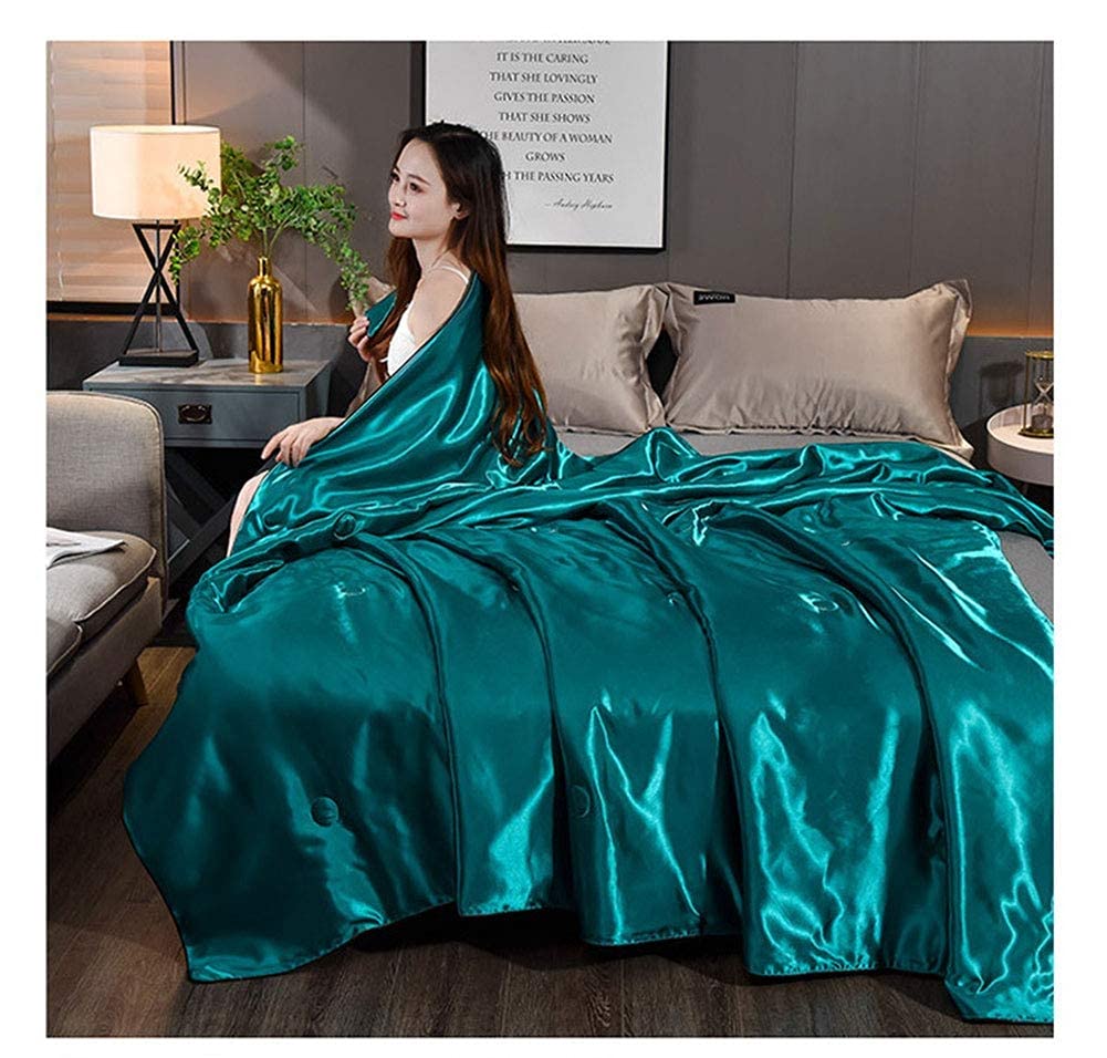 Yinghesheng Summer Cool Blanket, Adult Children Cool Ice Silk Summer Quilt, Office Nap Air Conditioning Blanket, Cool and Comfortable Will Not Irritate The Skin,Green,200x230cm