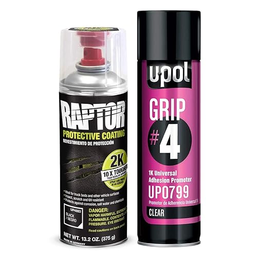 U-POL Raptor 2K - Aerosol negro para revestimiento de cama de camión #4 Kit de adherencia de agarre 4883 + 799