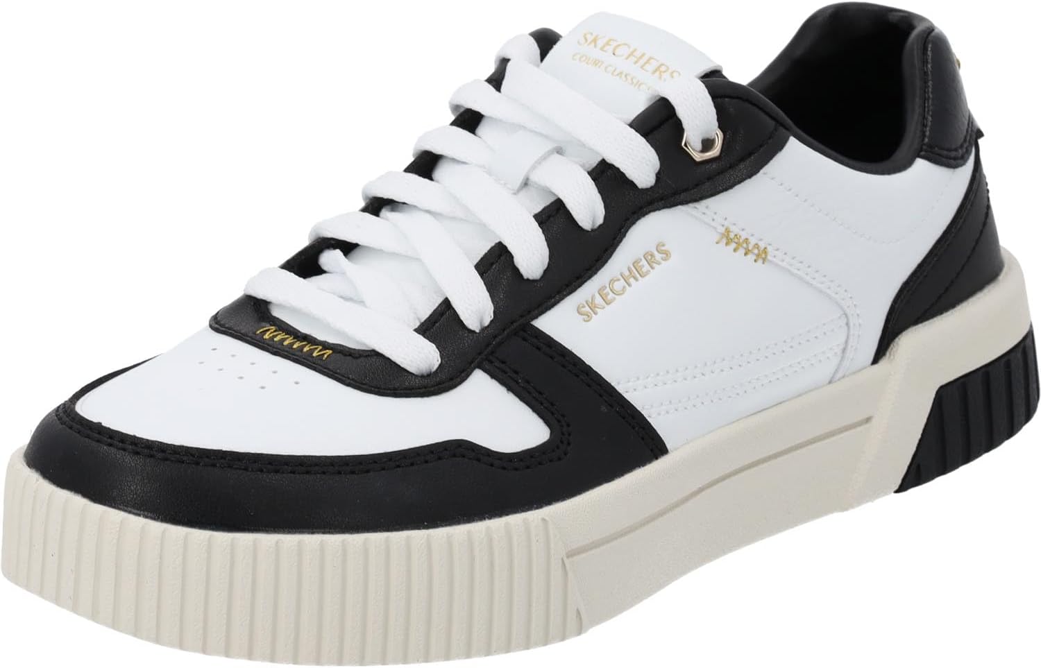 Skechers Women's Jade - Best in Class Leather Lace-Up Sneakers with Memory Foam, White/Black, 5