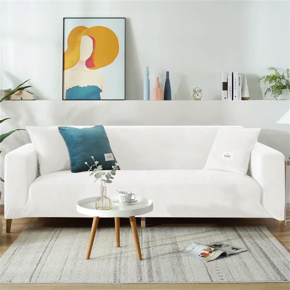Housse de canapé 3 places en velours blanc extensible quatre saisons