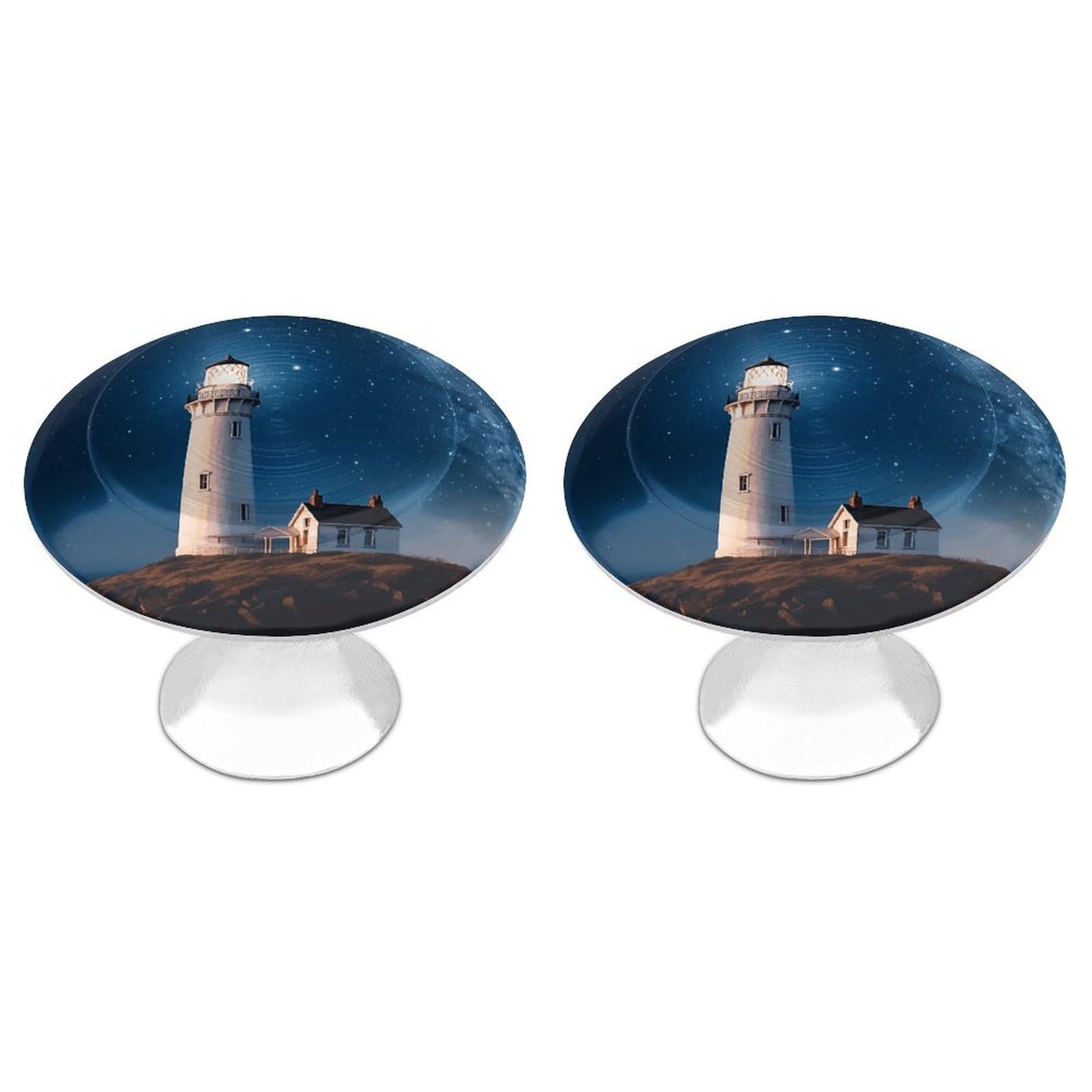 FekiLoot Round Cabinet Knob 2 Pack Kitchen Drawer Knobs Stainless Steel Round Drawer Pulls Modern Cabinet Hardware Lighthouse Under Starry Night Sky Drawer Hardware for Dresser Closet Door Knobs