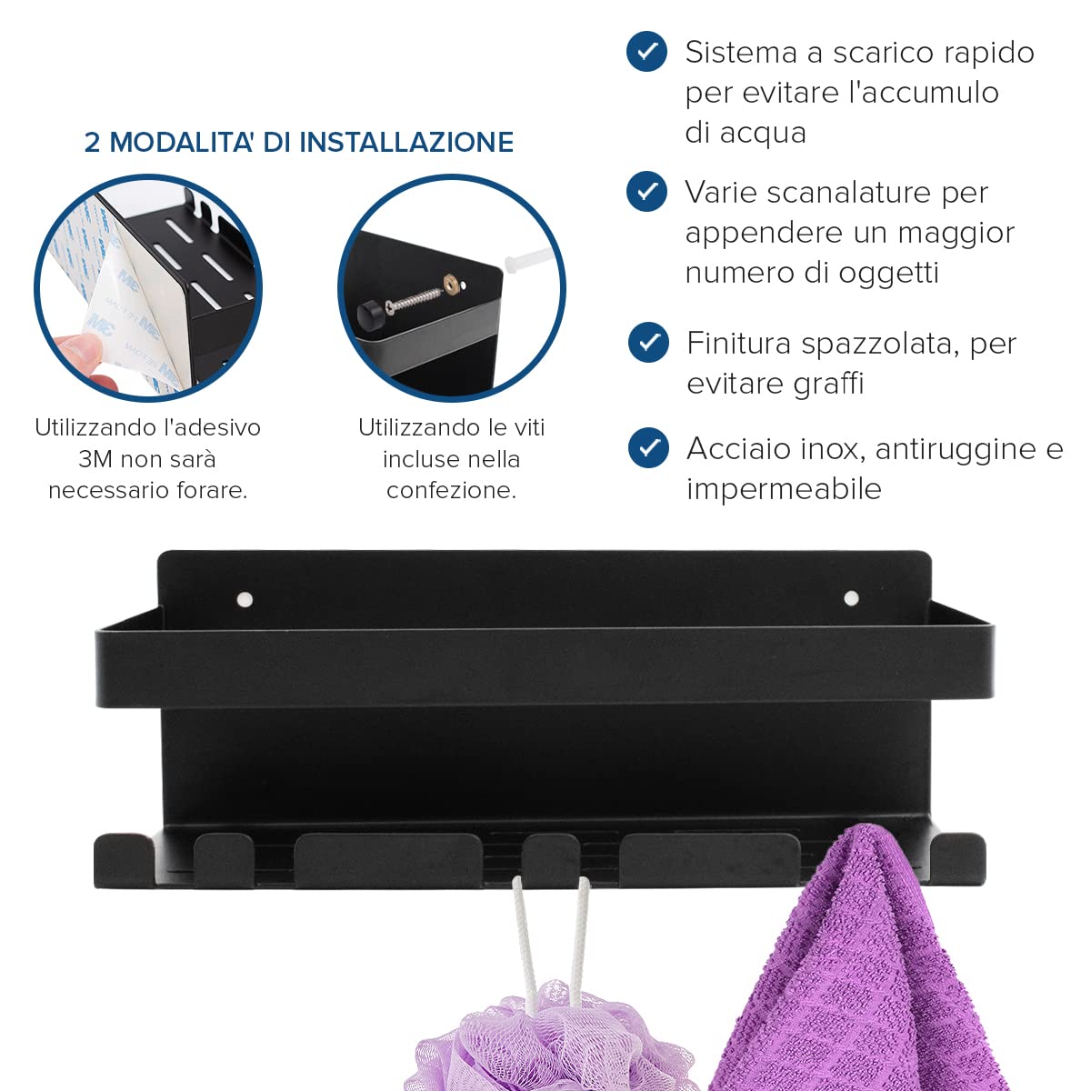 YASONIC Mensole Doccia Mensole Bagno, 2 Pezzi Portaoggetti doccia con 4