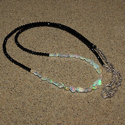 Opale de feu d'Éthiopie collier en spinelle noir et pierres naturelles 17" #88