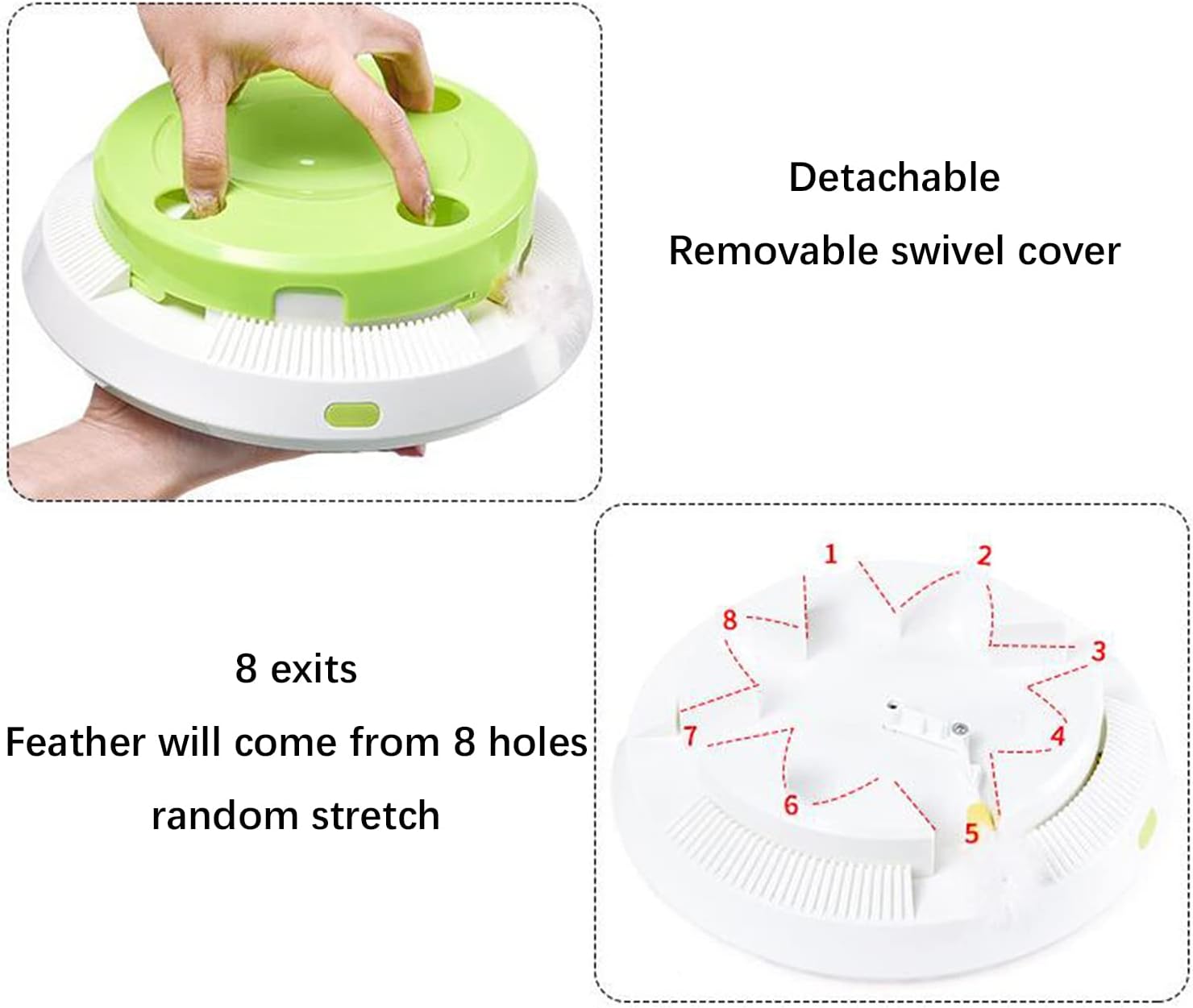 JIANNI Electronic Interactive Cat Toys, Whack A Mole Cat Toy with 8 Holes Random Feather Automatic Cat Toy for Indoor Cats (Green)