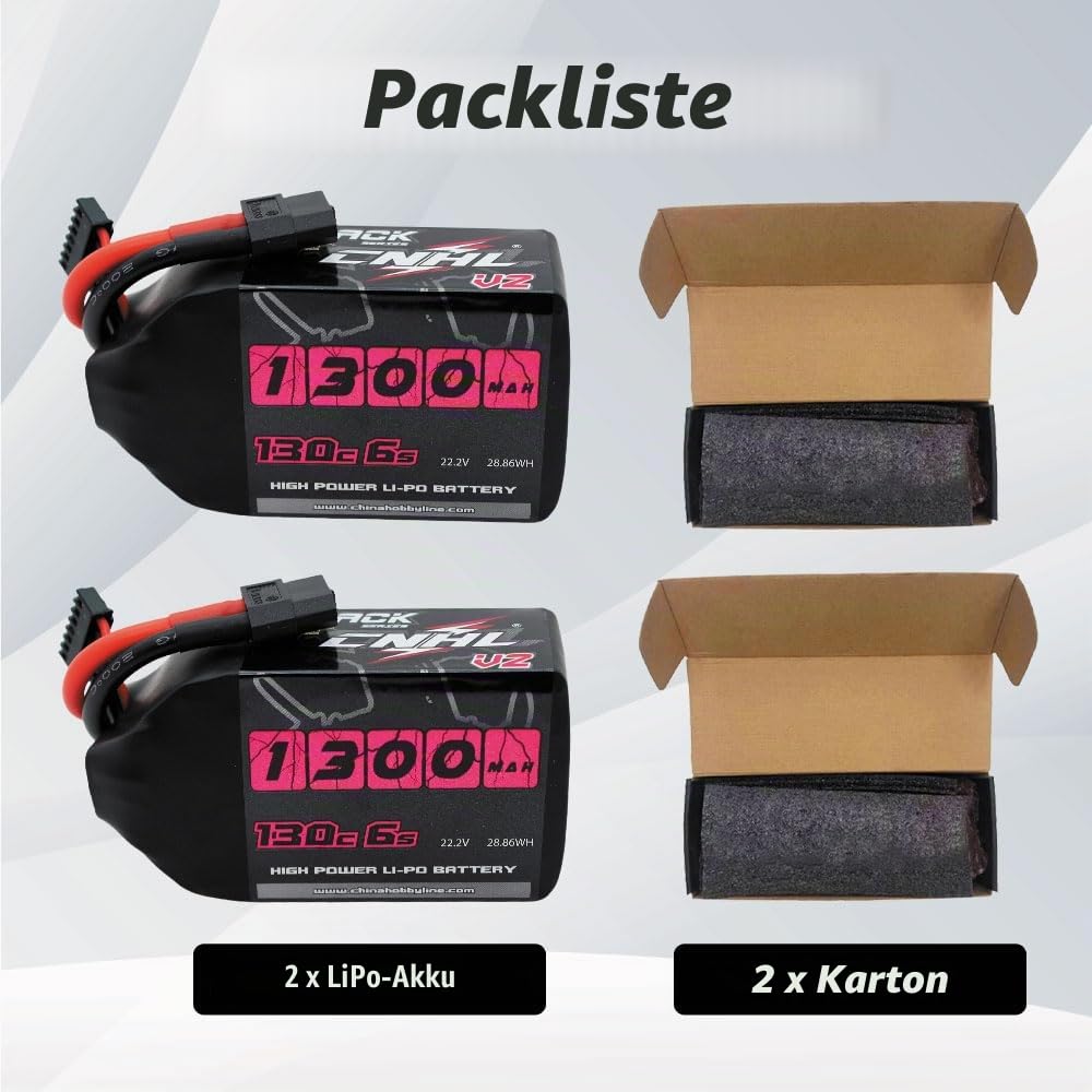 CNHL 1300mAh 6S Lipo Akku 22.2 130C mit XT60 Stecker für UAV Drohnen FPV Rennrad Quadcopter Flugzeug Hubschrauber RC Auto RC Boot (2 Stück)