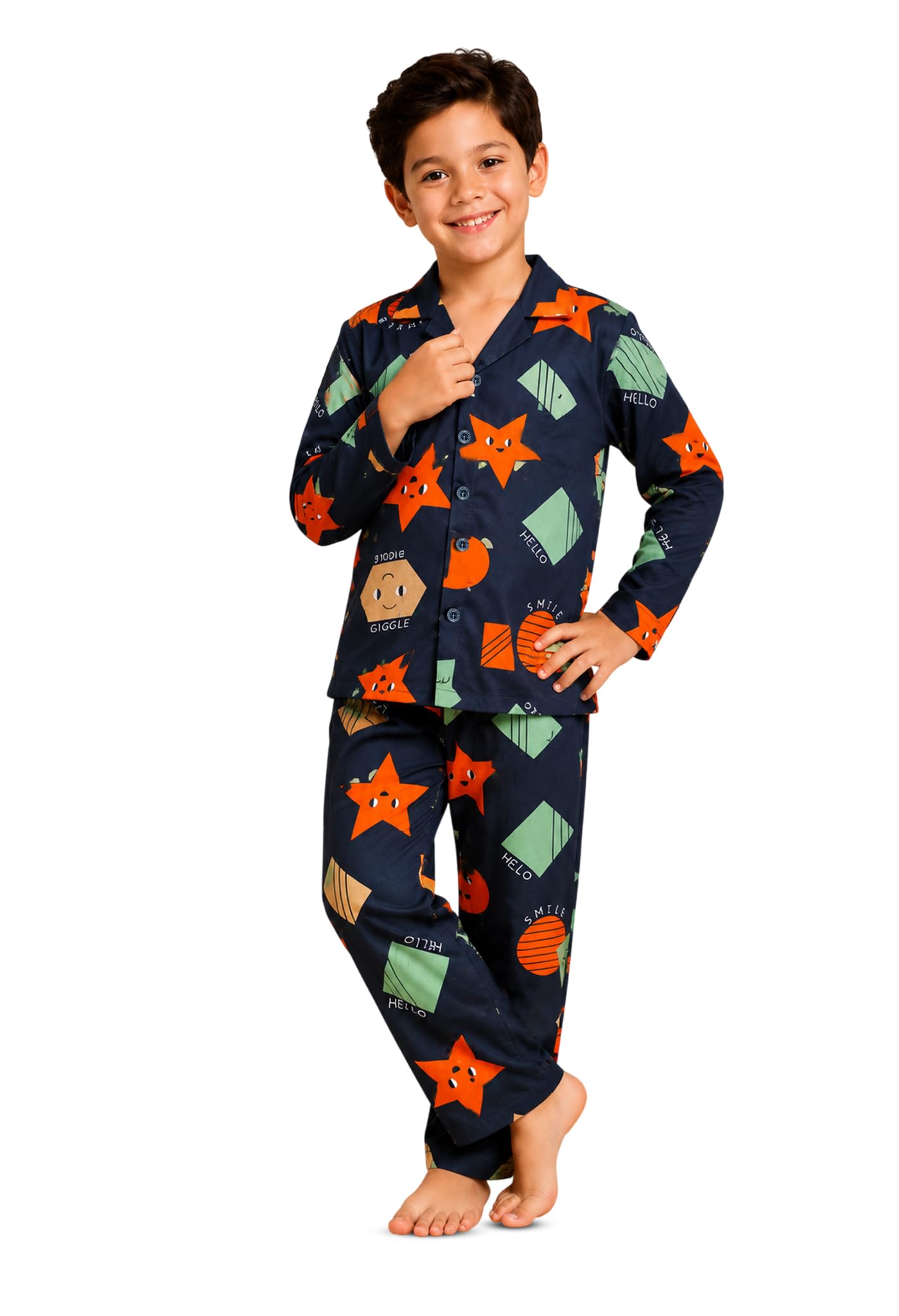 3BROS Kid's Pure Cotton Full Sleeves Night Suit/Dress for Boys/Girls Full Pajama & Top Sleep Suit Combo Set (Multicolor-16, 5-6 Years)