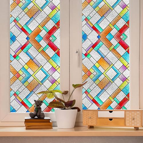 Image of SUNBABY Stained Glass Window Privacy Film, Decorative Windows Cling 3D Gothic Window Coverings,UV Sun Blocking Static Window Film Decals for Home Bathroom Door(35.4 inchx157.4 inch)