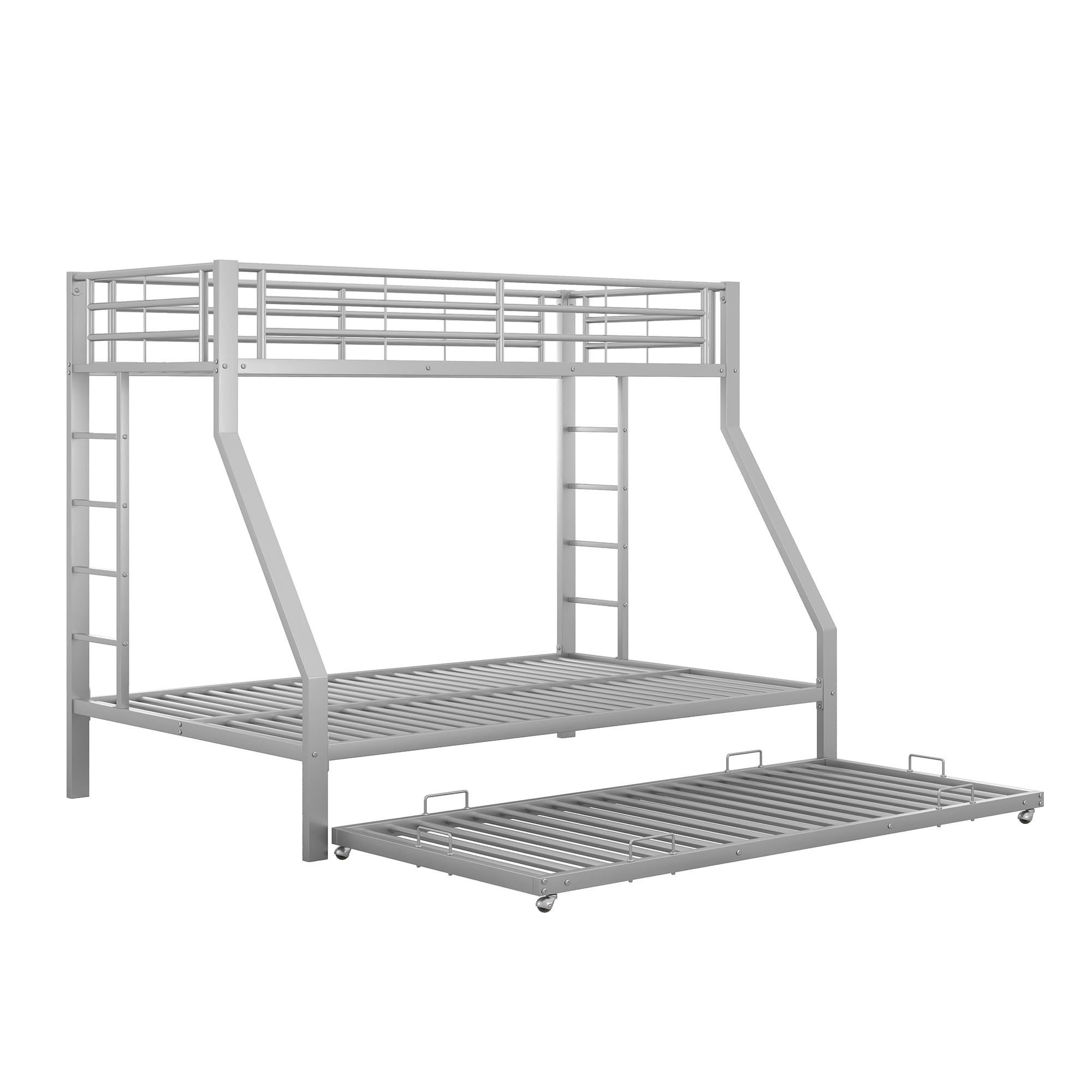 Azkoeesy Litera 140 x 200 cm, con Cama Nido, 2 escaleras, Cama Doble de Metal para 4 Adultos, Adolescentes, Plata