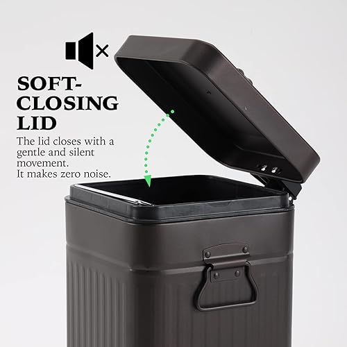 Miniatura 3 de Cubo de basura de metal vintage para baño, cocina, dormitorio, sala de estar con tapa de cierre suave, pequeña canasta de basura retro para