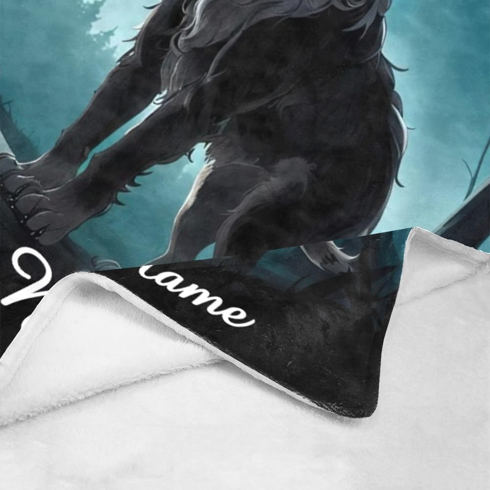 Custom Blanket with Name Text,Personalized Howling Wolf Super Soft Fleece Throw Blanket for Couch Sofa Bed (50 X 60 inches)