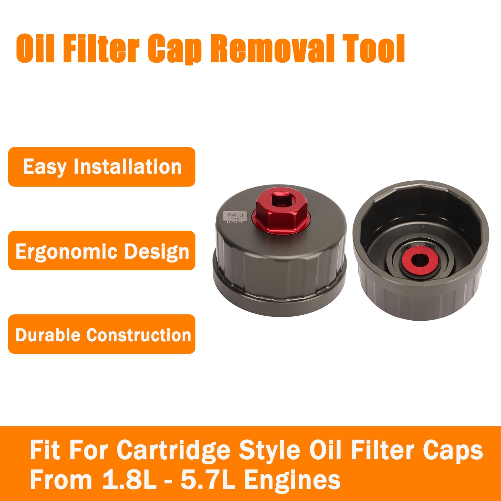 KIMISS Oil Filter Wrench Heavy Duty Oil Filter Wrench 64.3mm 14 Flute Filter Socket Tool for Camry for Tundra for Tacoma for 4Runner for RAV4