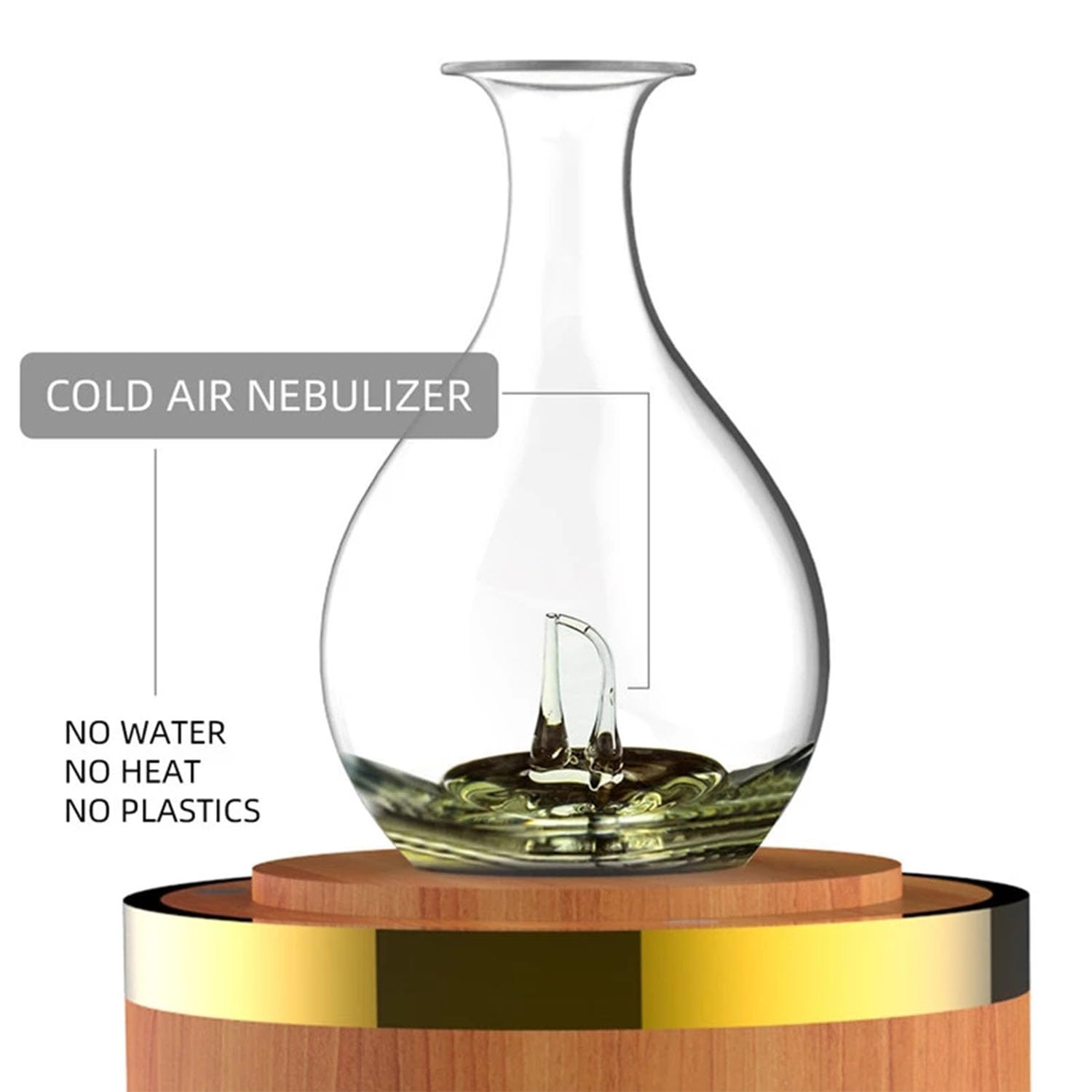 Difusor de Aceite Esencial Nebulizador de Madera Mini Difusor Portátil de Aromaterapia Sin Agua Difusor de Aroma de Cristal para el Hogar Oficina Sueño Yoga