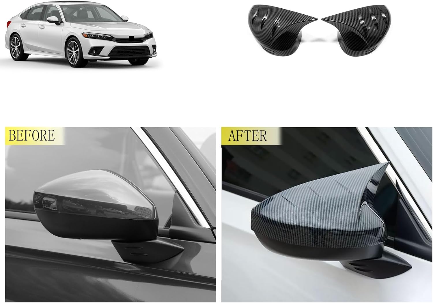 Side View Mirror Cap Cover Compatible With Honda Civic 11TH GEN 2026 2025-2022 Rear view Mirrors Trim Exterior Car Accessories ABS 2PCS(Carbon Fiber Style)(Without Turn Signal Mirror)