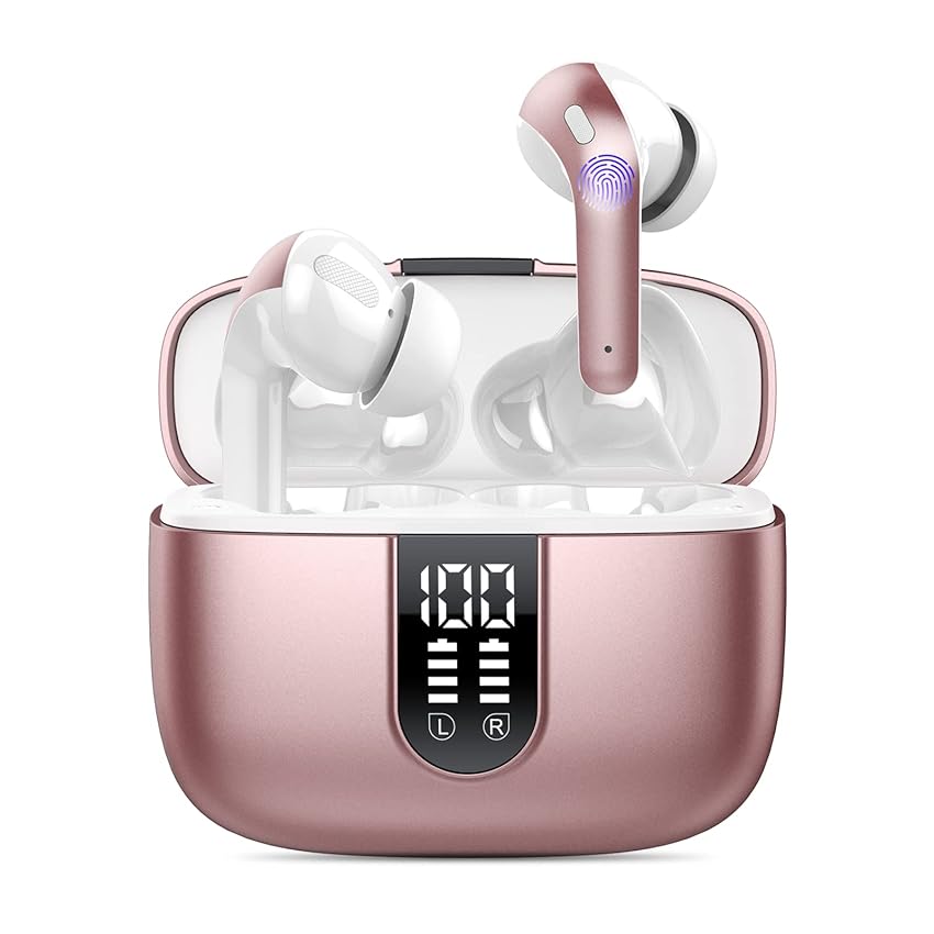 Immagine del prodotto Cuffie Bluetooth, 2023 Auricolari Bluetooth 5.3 Cuffie Wireless HiFi Stereo con 4 HD Mic, ENC Riduzione del Rumore, 40 Ore Cuffie Senza Fili con LED Display/IP7 Impermeabili per iOS Android (Rosa)