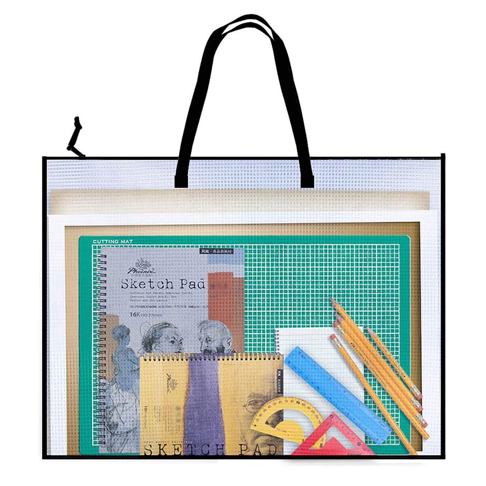 Oryven 1PCS A2 Transparent Artwork Portfolio Folder, 63x48cm Waterproof Art Storage Case - Mesh Document Carrier with Handle Zip for Studio Office Home