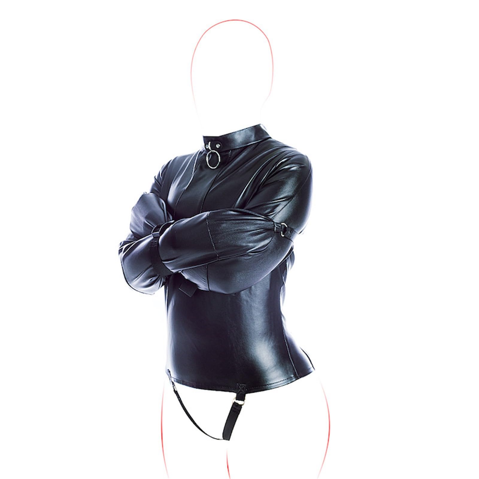 Body in pelle di castità BDSM Bondage Lingerie erotica in pelle, braccialetti bondage Borse di contenimento Manette, giocattoli sessuali for coppie(B)