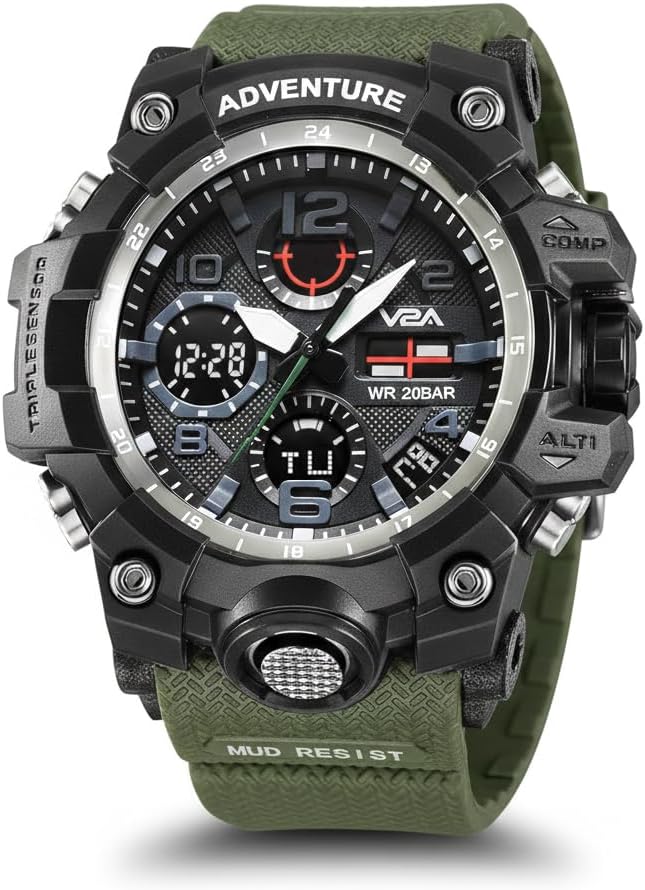 V2A Military Green Chronograph Analogue and Digital Sports Watch for Men and Boys