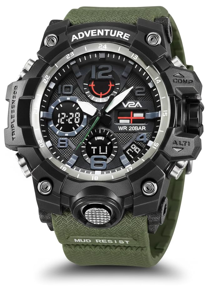 - Military Green Chronograph Analogue and Digital Sports Watch for Men and Boys
