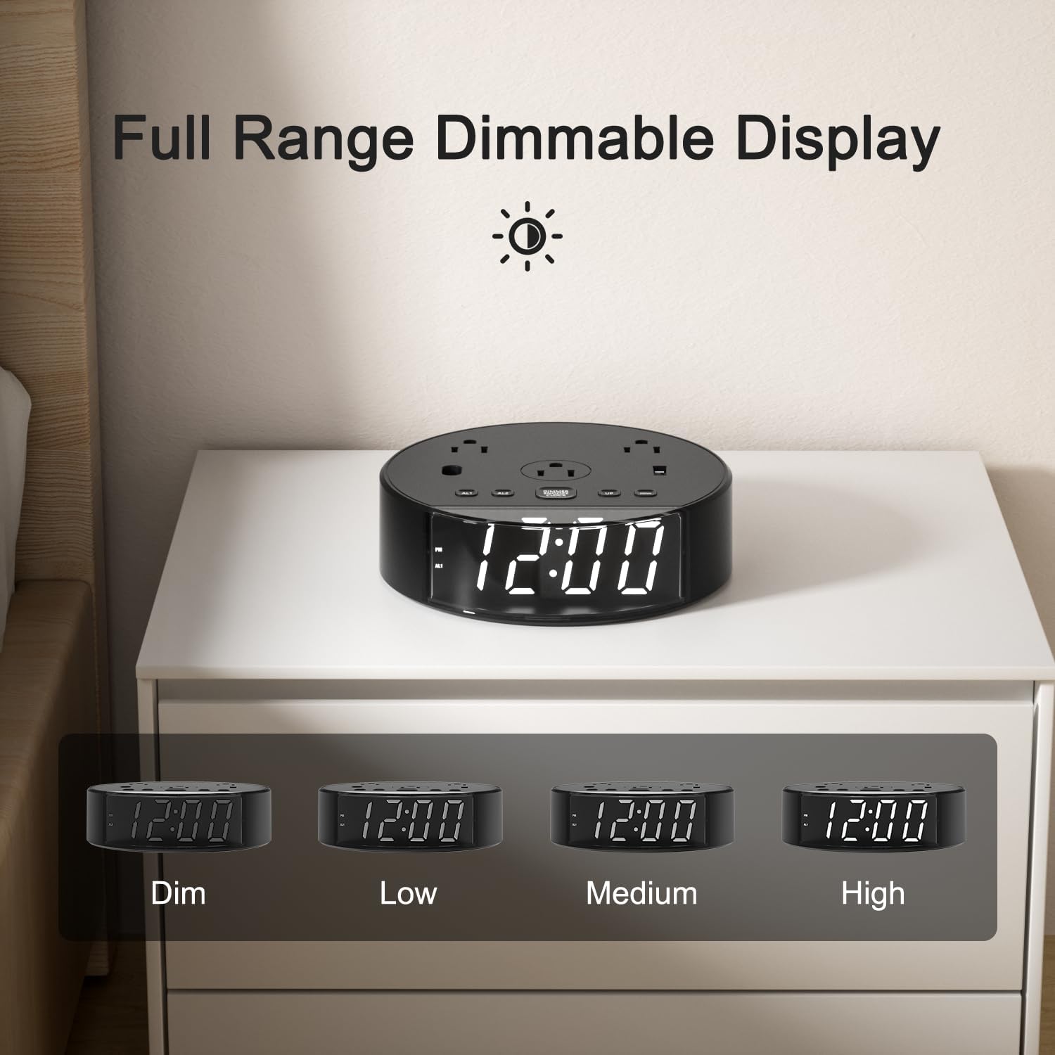 Alarm Clock with USB Charger and Outlets, Loud Alarm Clock for Heavy Sleepers, Kids & Teens, Digital Clock with Charging Station (BlackRound)