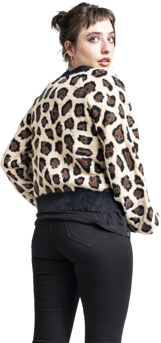 Rock Rebel by EMP Damen schwarz/brauner Cardigan im Leopardenmuster mit weichem Material