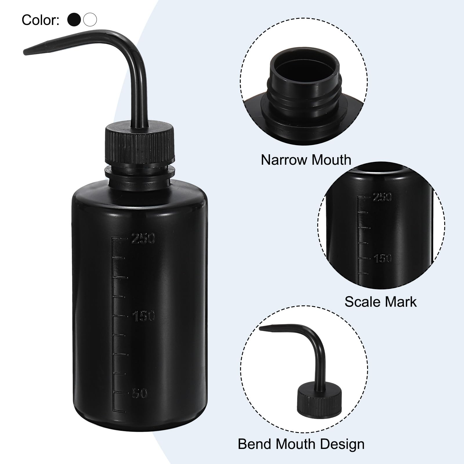 PATIKIL Botella De Lavado De 250ml, 12 Piezas Botella De Plástico Estrecha Con Boquilla Estrecha Herramientas De Riego Botella De Espuma Para Jabón Verde Lavado Riego Negra Transparente