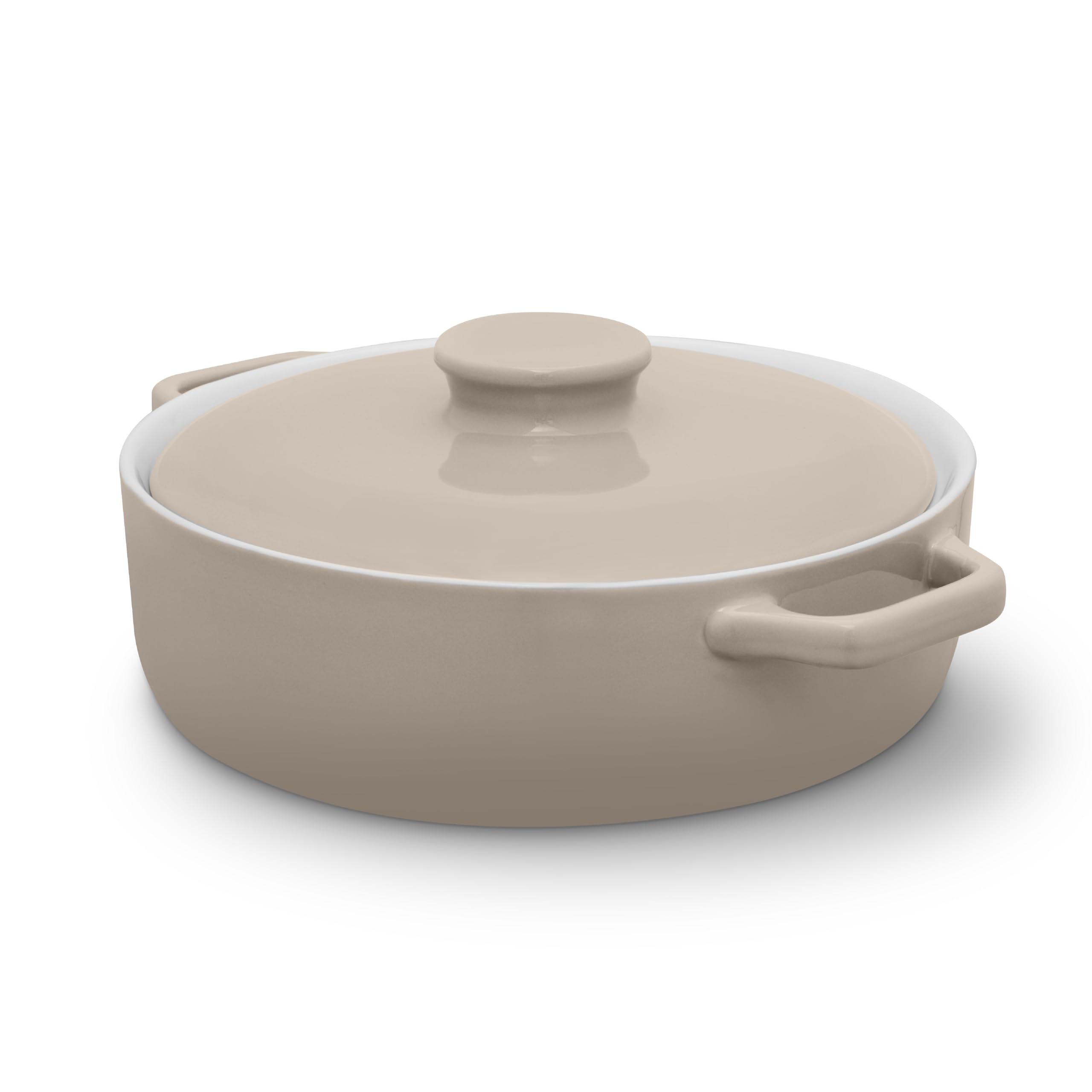 Barbary & Oak Cast Iron Shallow Casserole Dish with Lid - 23.5cm - Cashmere