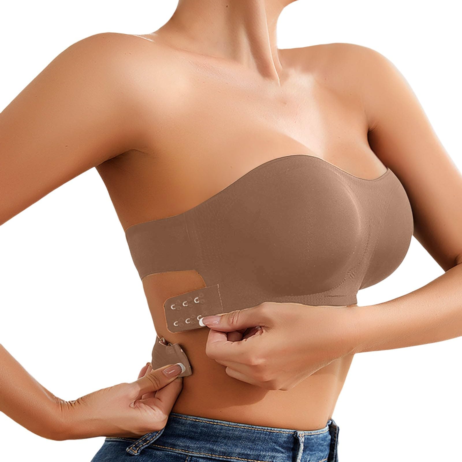 Sujetador Bandeau Sin Costuras Para Mujer – De Nailon Elástico, Con Apoyo Y Cierre De Gancho – Ideal Para Vestidos Sin Tirantes, Bodas O Diario