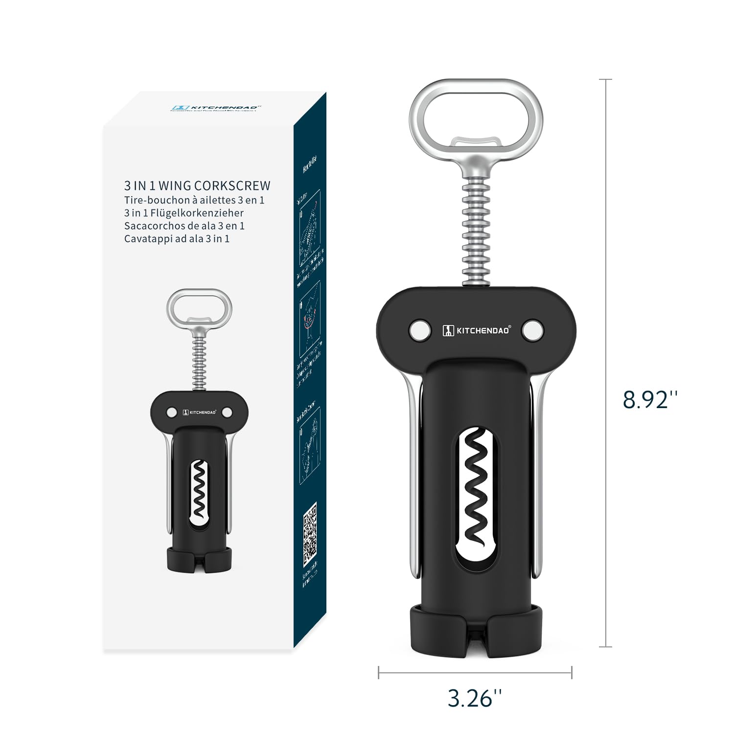 Abridor de botellas de vino 3 en 1 con cortador de aluminio, abridor de botellas de cerveza integrado, abridor de vino multifuncional con tornillo afilado antiadherente, fácil de usar 8