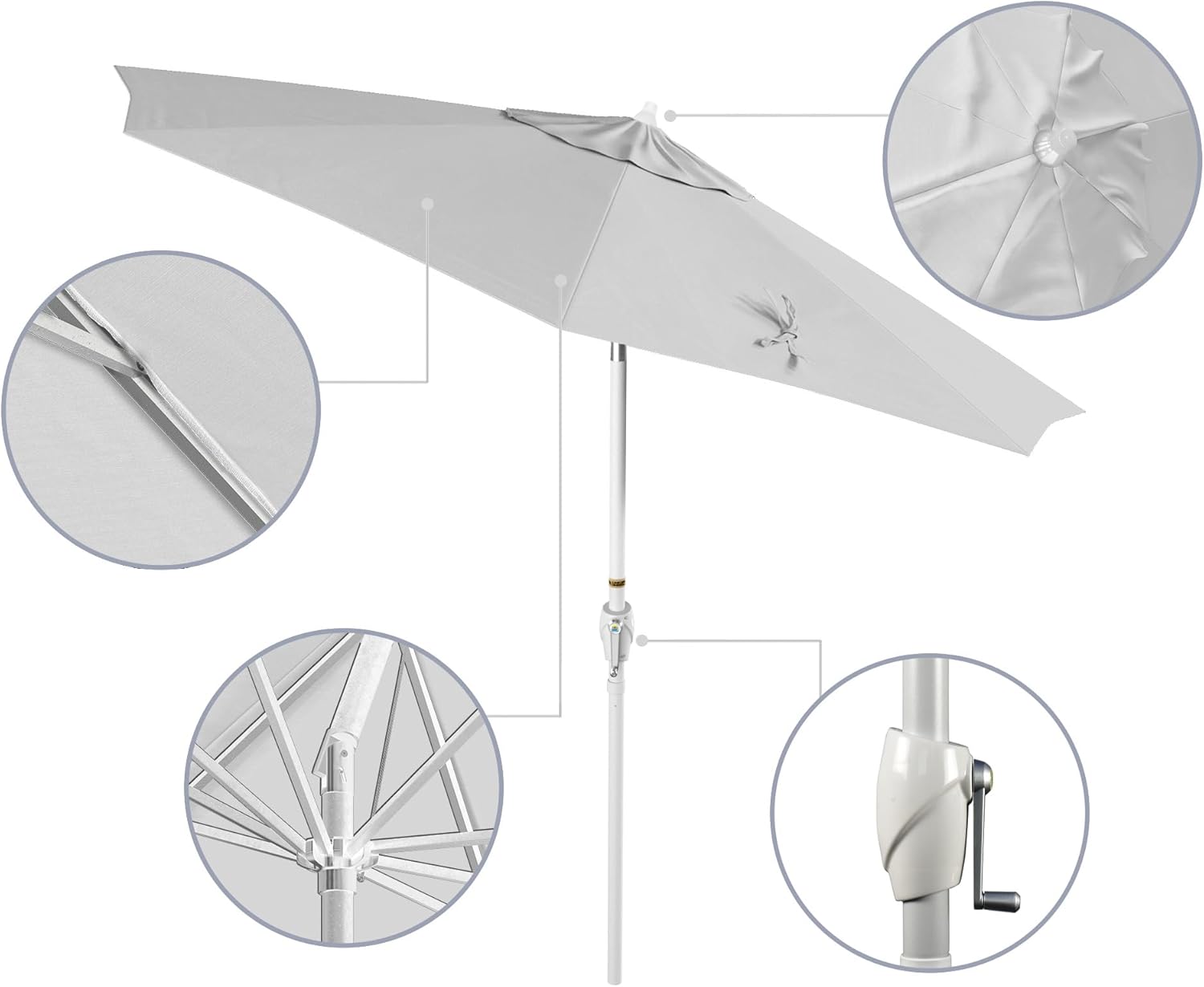 California Umbrella 9' Rd Aluminum Patio Umbrella, Crank Lift, Auto Tilt, White Finish, White - Image 4